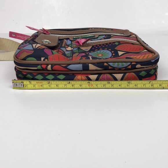 LILY BLOOM Crossbody Purse Navy Blue Floral Bird Print Pockets Zippers Nylon - Picture 12 of 13